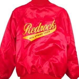 Vintage Redrock Little League Satin Bomber Jacket Mens Size XL Red 90s 1997 USA